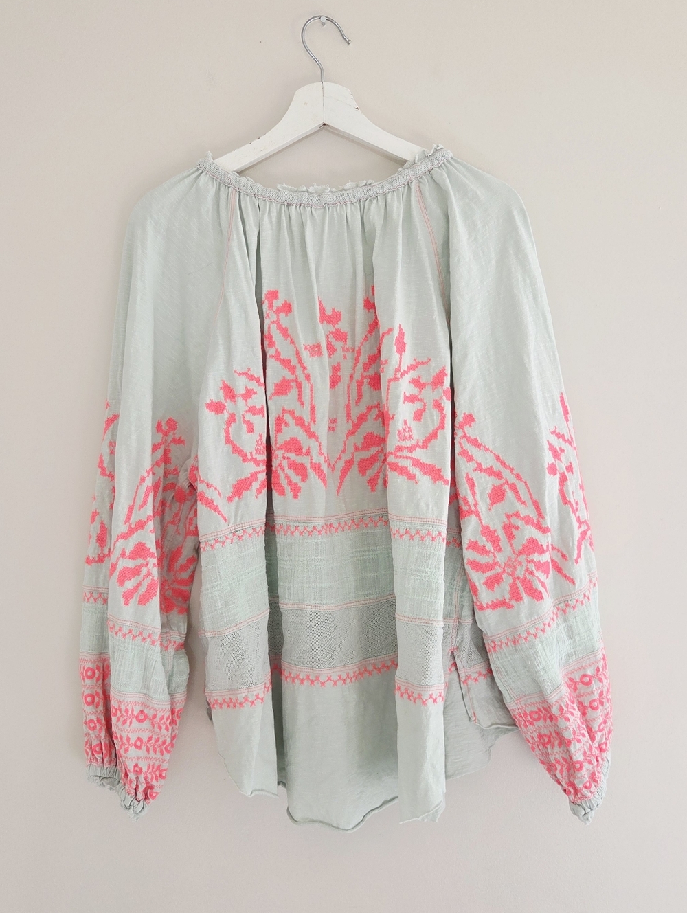Free People Persuasion embroidered Crochet Folk Cross Stitch Blouse Top Small - Picture 6 of 8